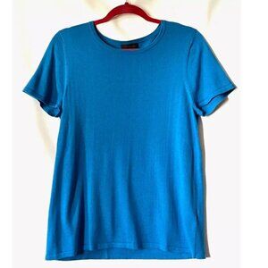 Saks Fifth Ave Silk Cashmere Sweater Womens Medium Blue Short Sleeve Crew Neck